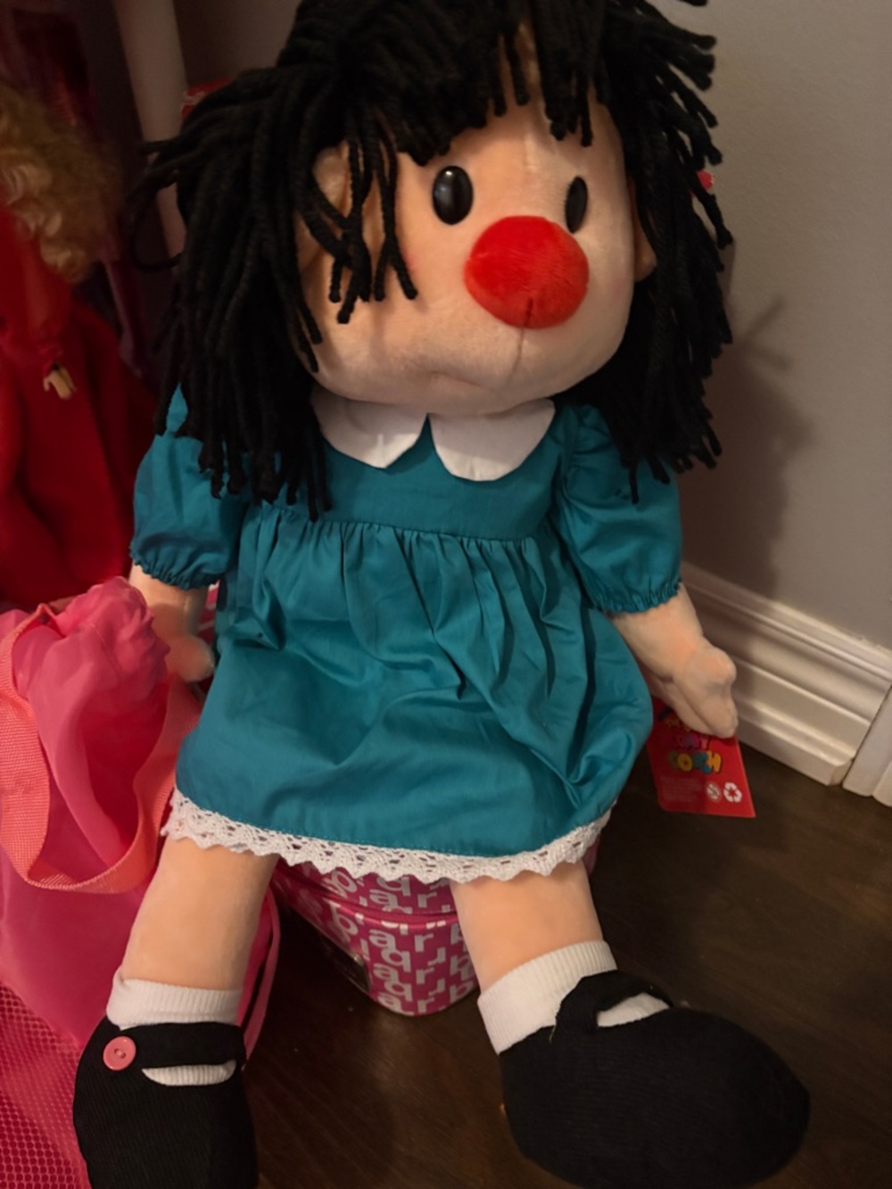 Molly Doll in Teal Dress with Black Yarn Hair